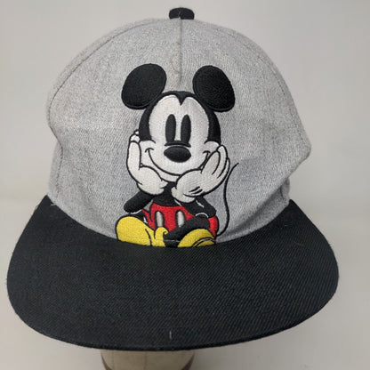 Disney Men's Snapback Hat Gray Black Adjustable Embroidered Mickey Mouse Logo