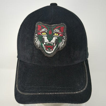 Black Baseball Cap One Size Corduroy Tiger Patch Studded Brim Hat Rhinestones