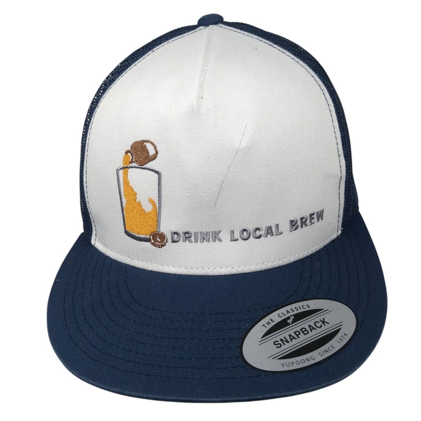 Drink Local Brew Snapback Mesh Back Trucker Hat Blue OSFA Yupoong