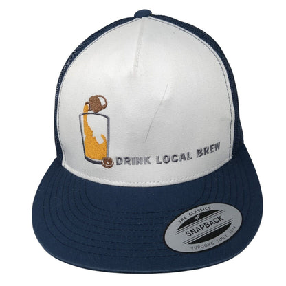 Drink Local Brew Snapback Mesh Back Trucker Hat Blue OSFA Yupoong