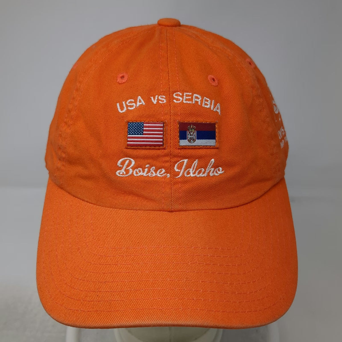 American Needle Baseball Cap Orange OSFM Davis Cup USA Serbia Boise Idaho Hat