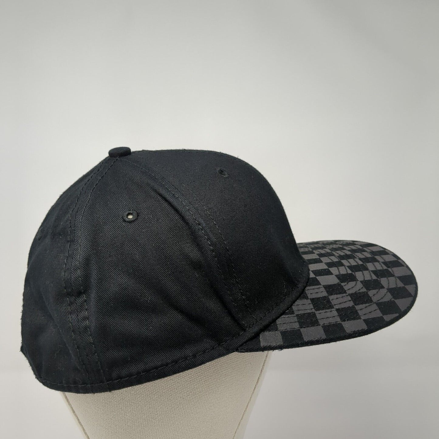 Unbranded Snapback Hat Black One Size Adjustable Vented Holes 6 Panel Check