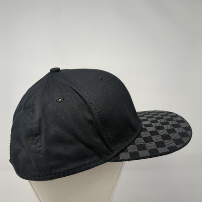 Unbranded Snapback Hat Black One Size Adjustable Vented Holes 6 Panel Check