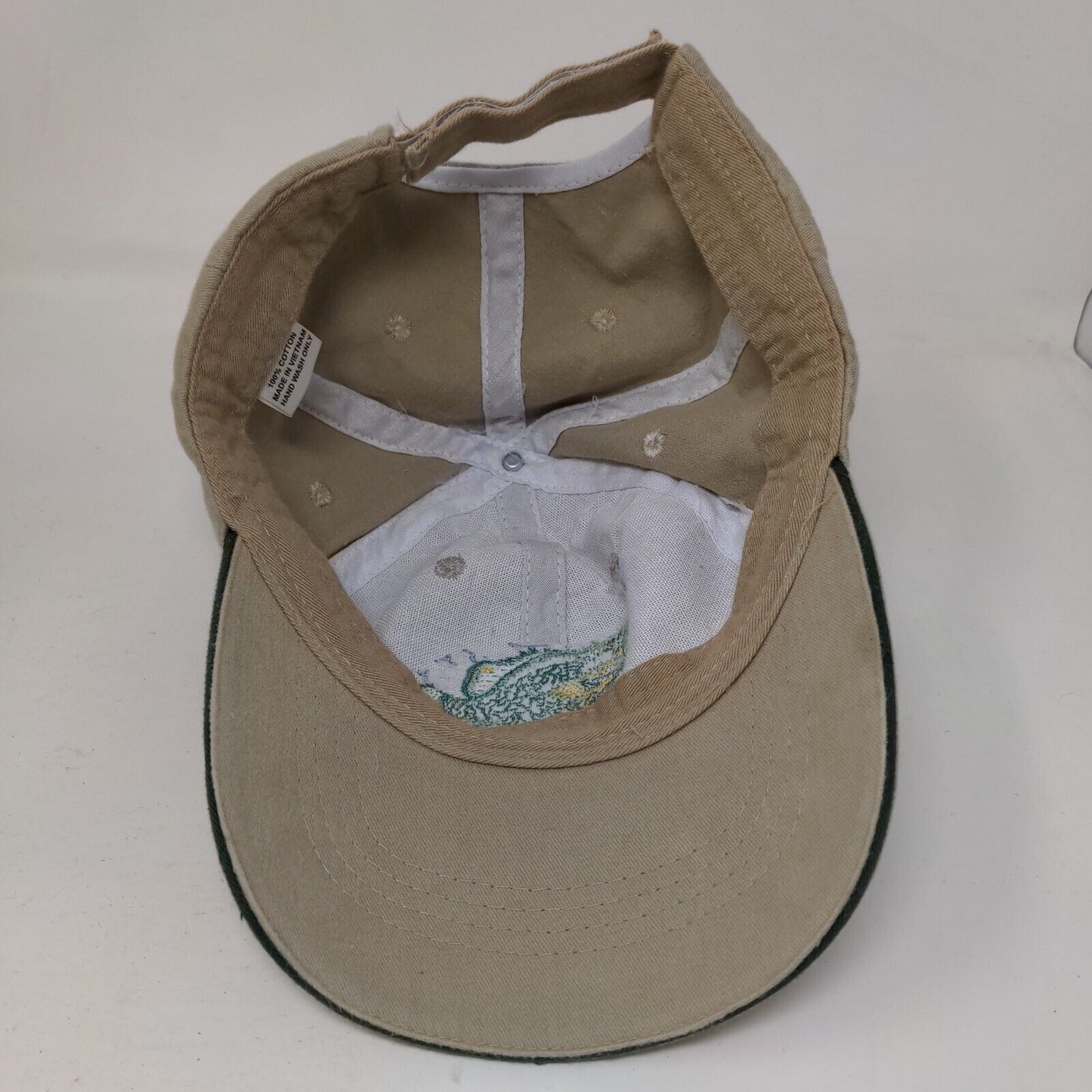 Fishing Strapback Hat Tan One Size Embroidered Adjustable Vent Holes