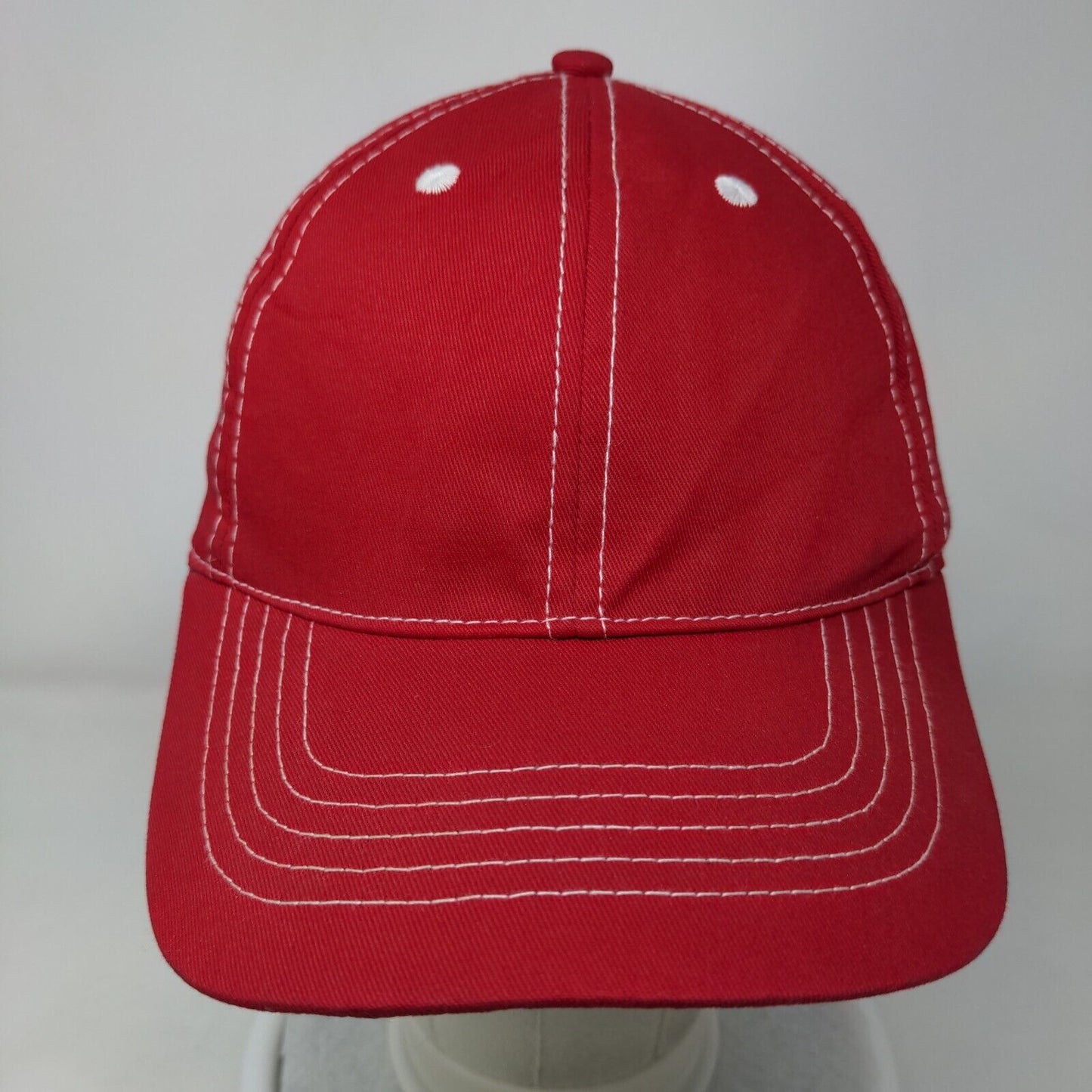 Unbranded Strapback Hat Red OSFM Adjustable Vented Holes 6 Panel Blank