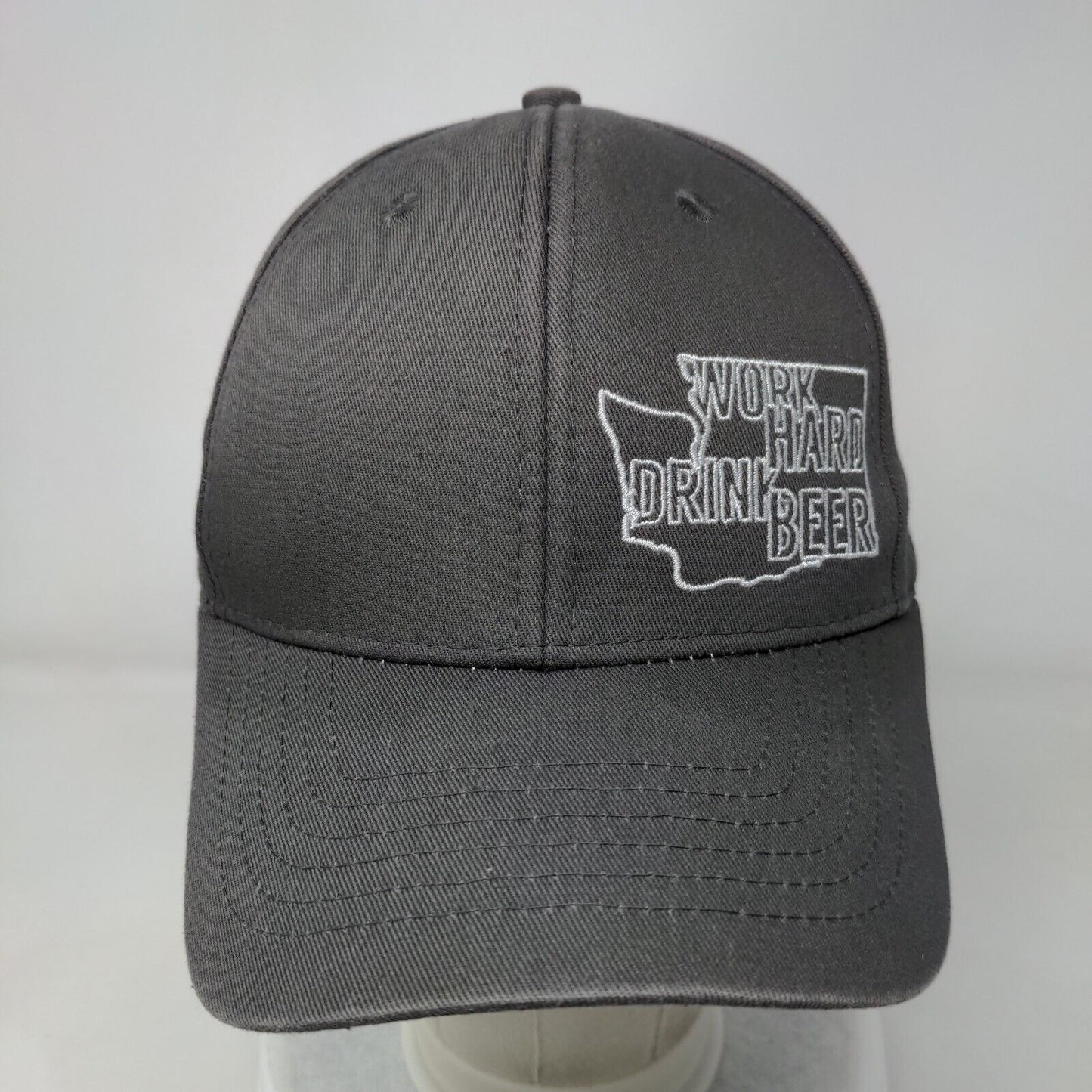 Work Hard Drink Beer Snapback Hat Gray One Size Adjustable Embroidered Brewery