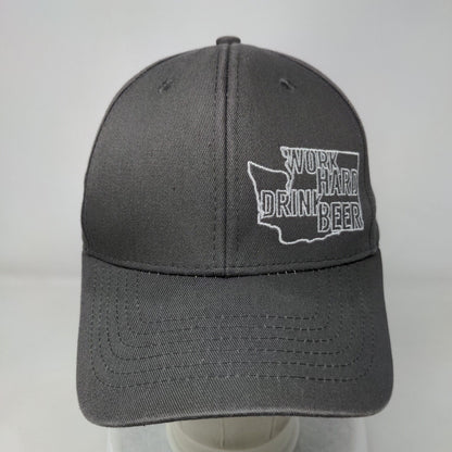 Work Hard Drink Beer Snapback Hat Gray One Size Adjustable Embroidered Brewery