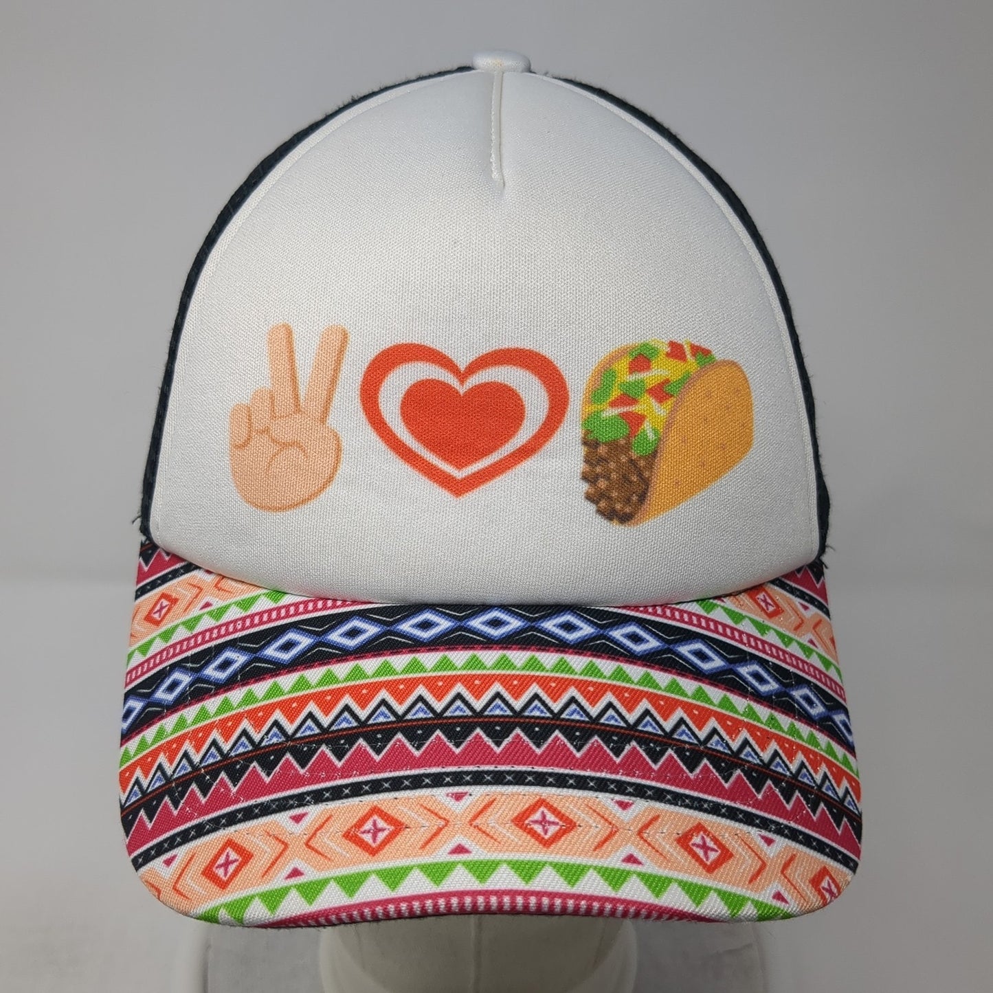 Peace Love Tacos Trucker Hat Multicolor One Size Adjustable Mesh Back Emoji One