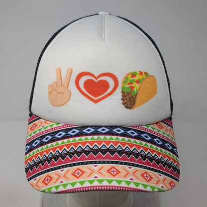 Peace Love Tacos Trucker Hat Multicolor One Size Adjustable Mesh Back Emoji One