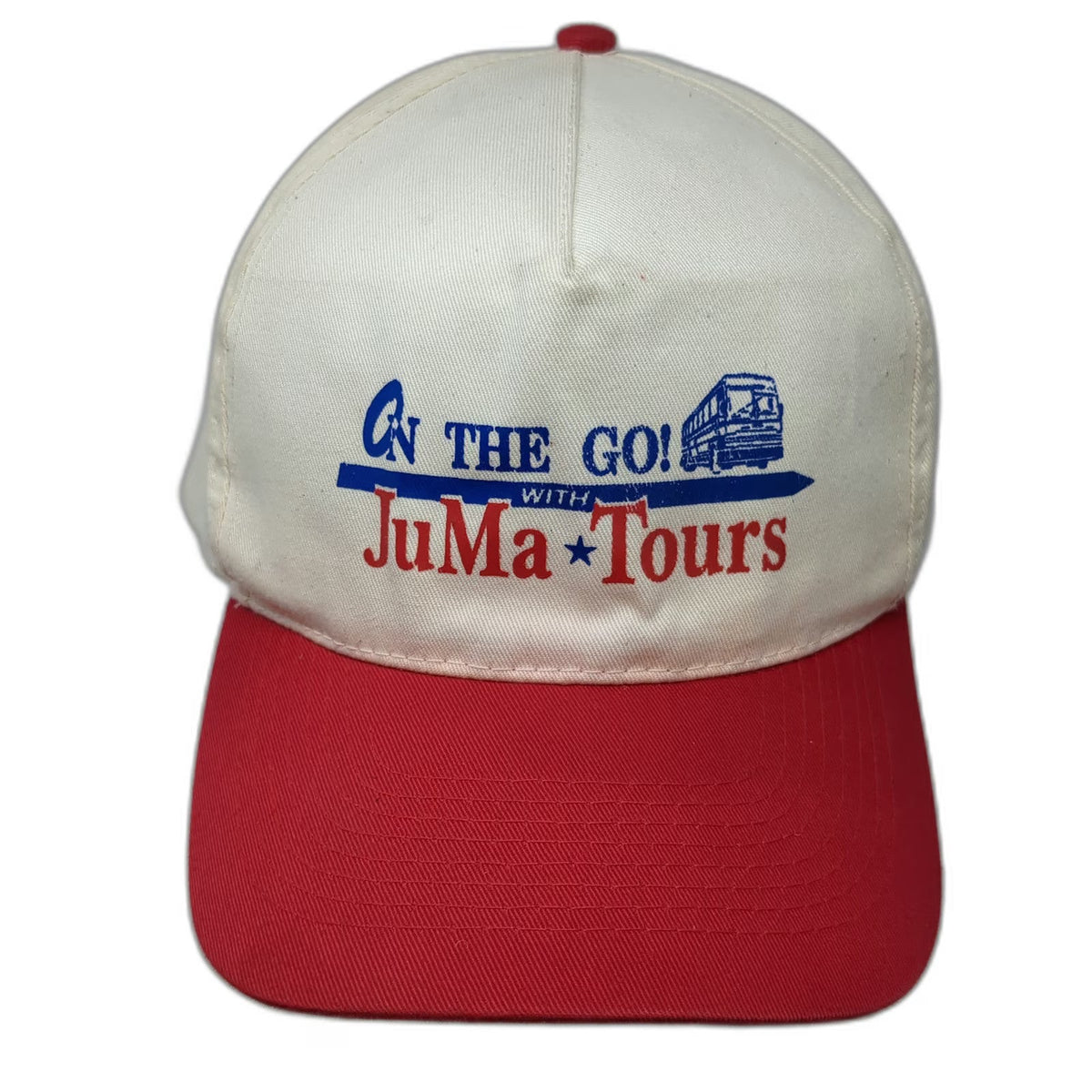 Otto 5 Panel White Red Hat One Size Snapback JuMa Tours Bus Graphic Print Logo