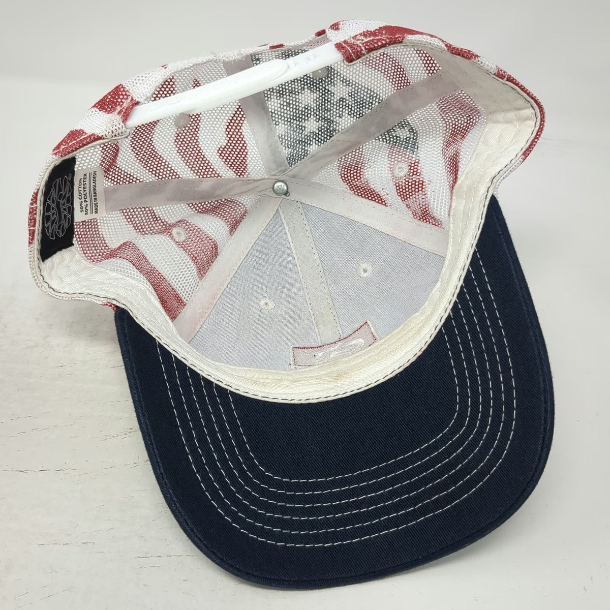 General Tire Blue Trucker Hat One Size USA American Flag Mesh Back Snapback