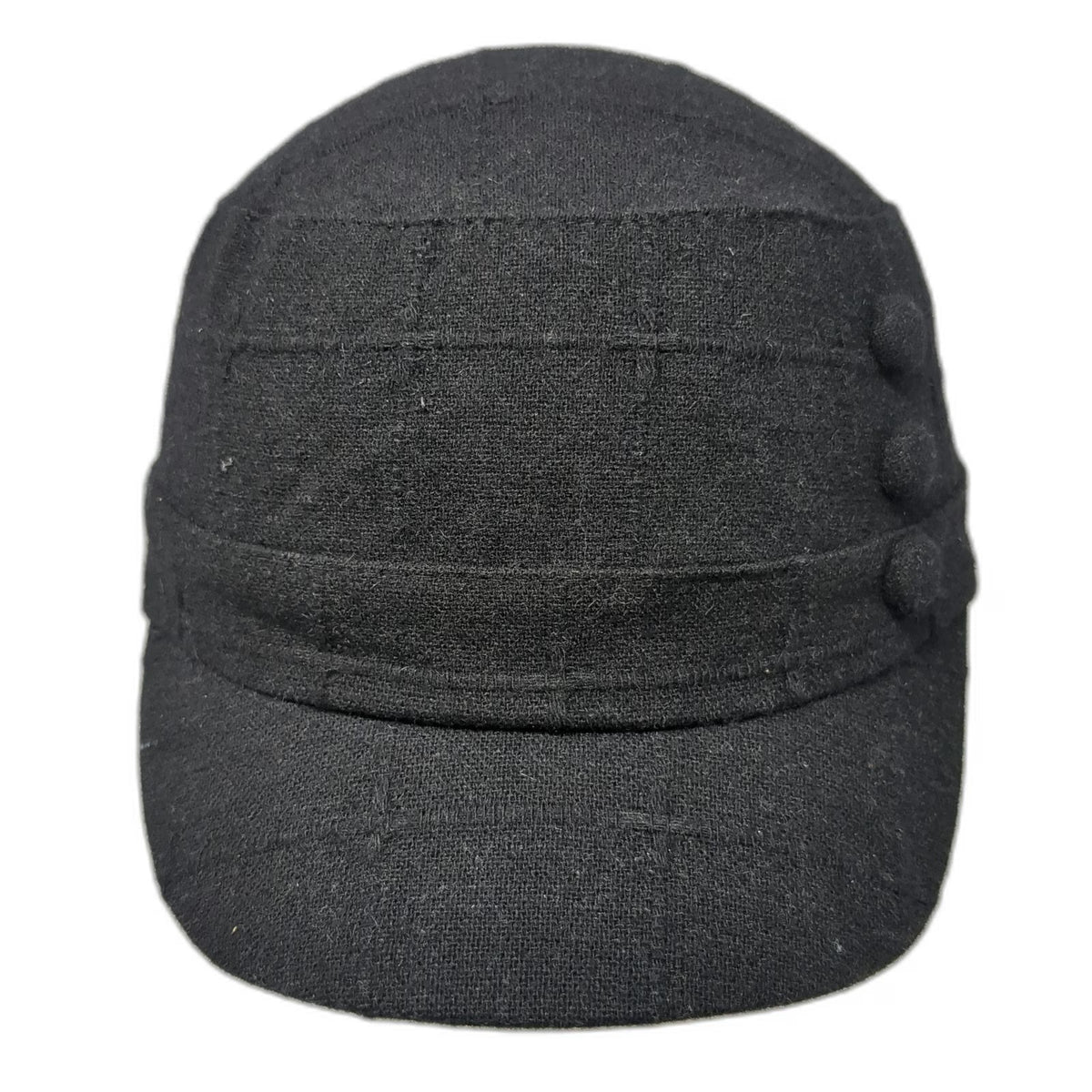 D&Y Army Cap Black One Size Wool Blend Decorative Buttons Elastic Back Hat Cadet