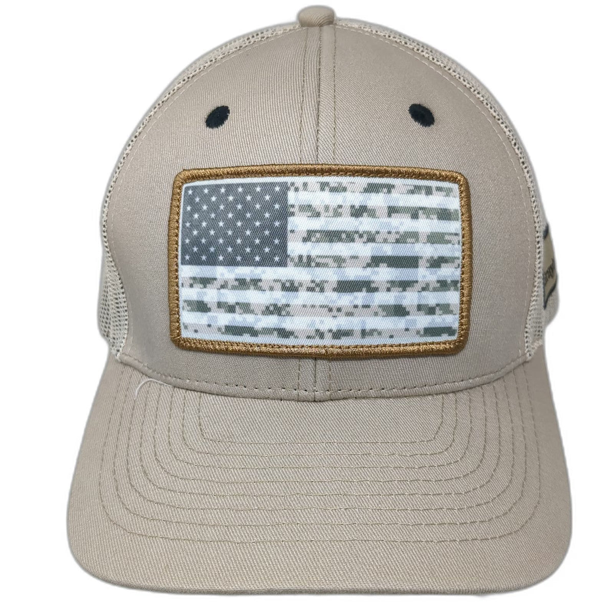 K-Products Trucker Hat Beige One Size Mesh Back Snapback Camo Flag Graybar