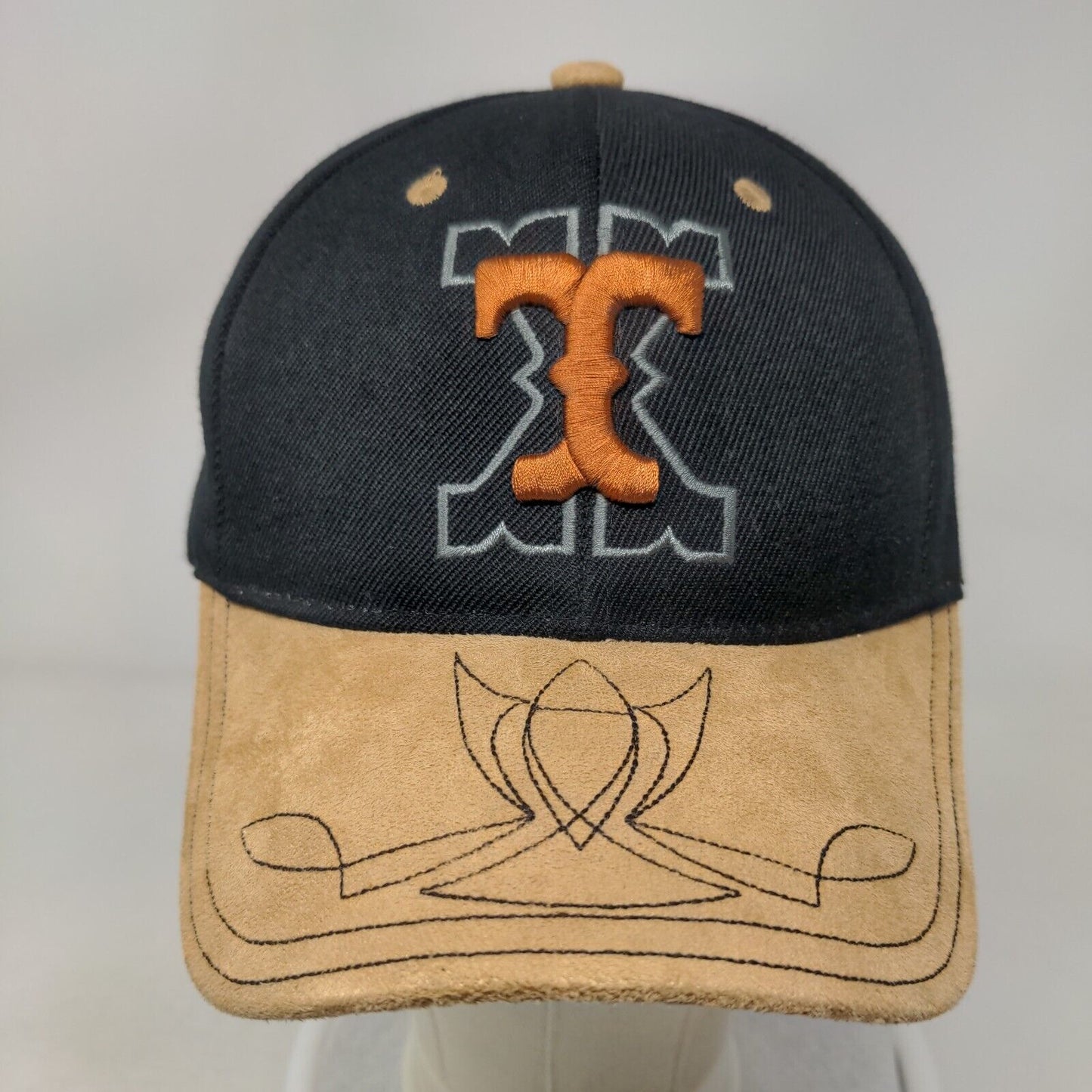 Embroidered TX Texas Strapback Hat Black Tan OSFA Adjustable Acrylic