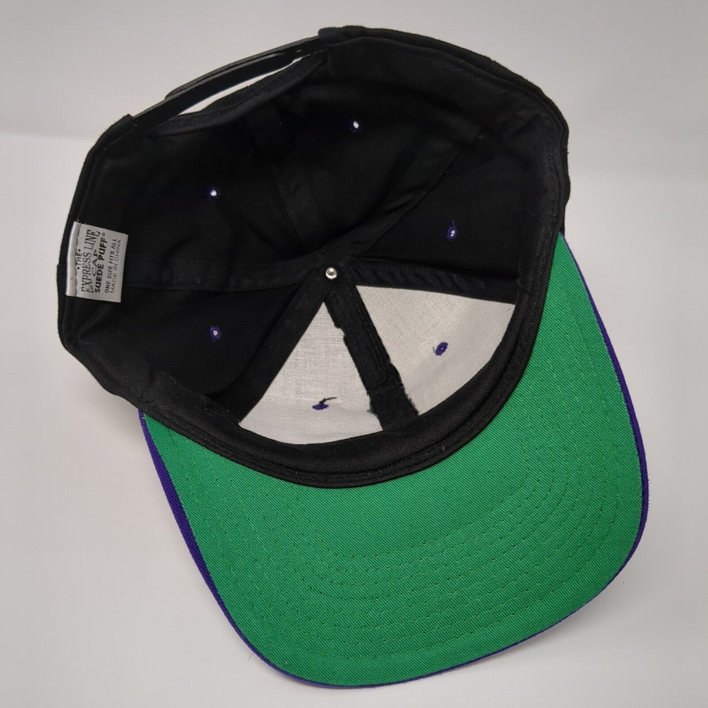 Vintage The Mask Movie Snapback Hat Black Purple OSFA Suede Puff Graphic Logo