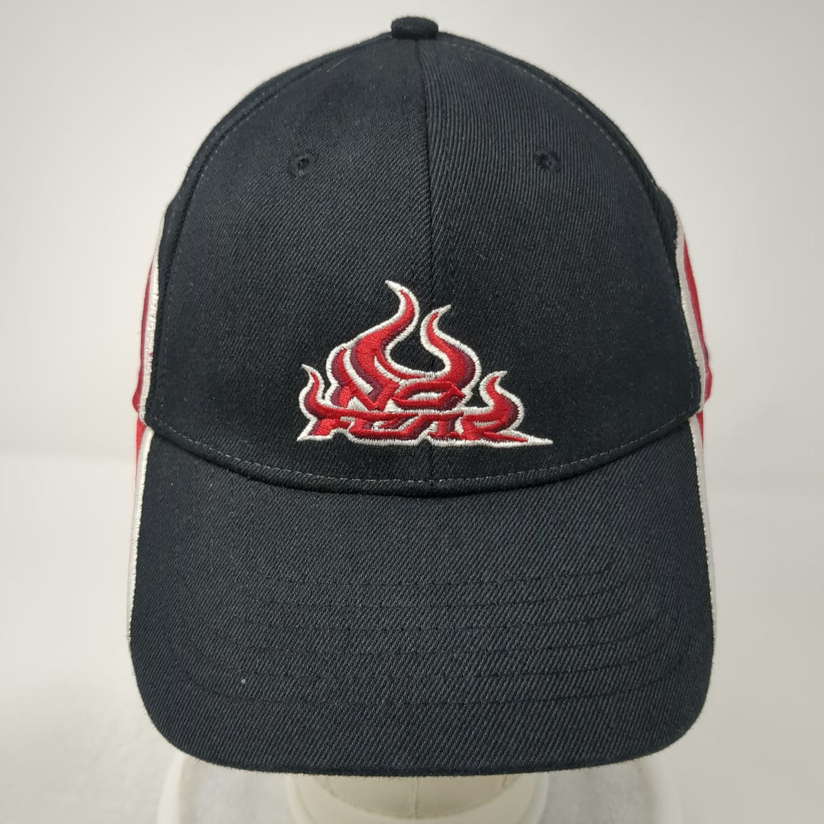 No Fear Baseball Cap Black XL Red White Purple Flame A-Flex Stretch Fit Hat