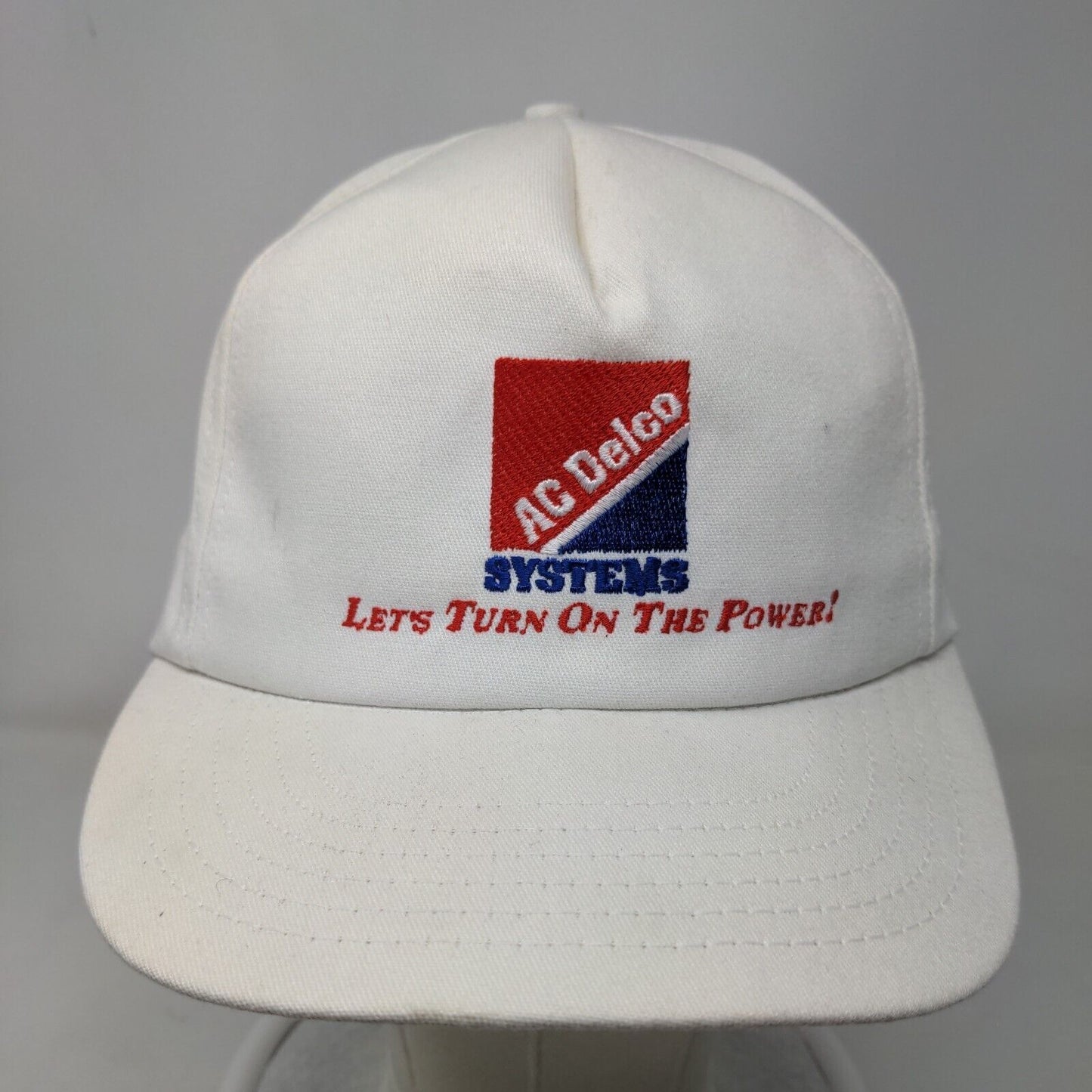 AC Delco Systems Snapback Trucker Hat OSFA White Embroidered Logo Vintage USA