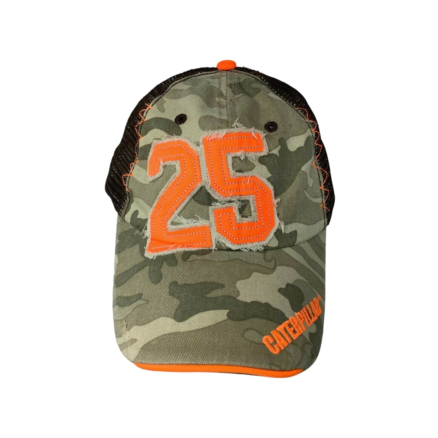 Caterpillar CAT Camo Meshback Snapback Hat Cap w/ Orange 25 Patch