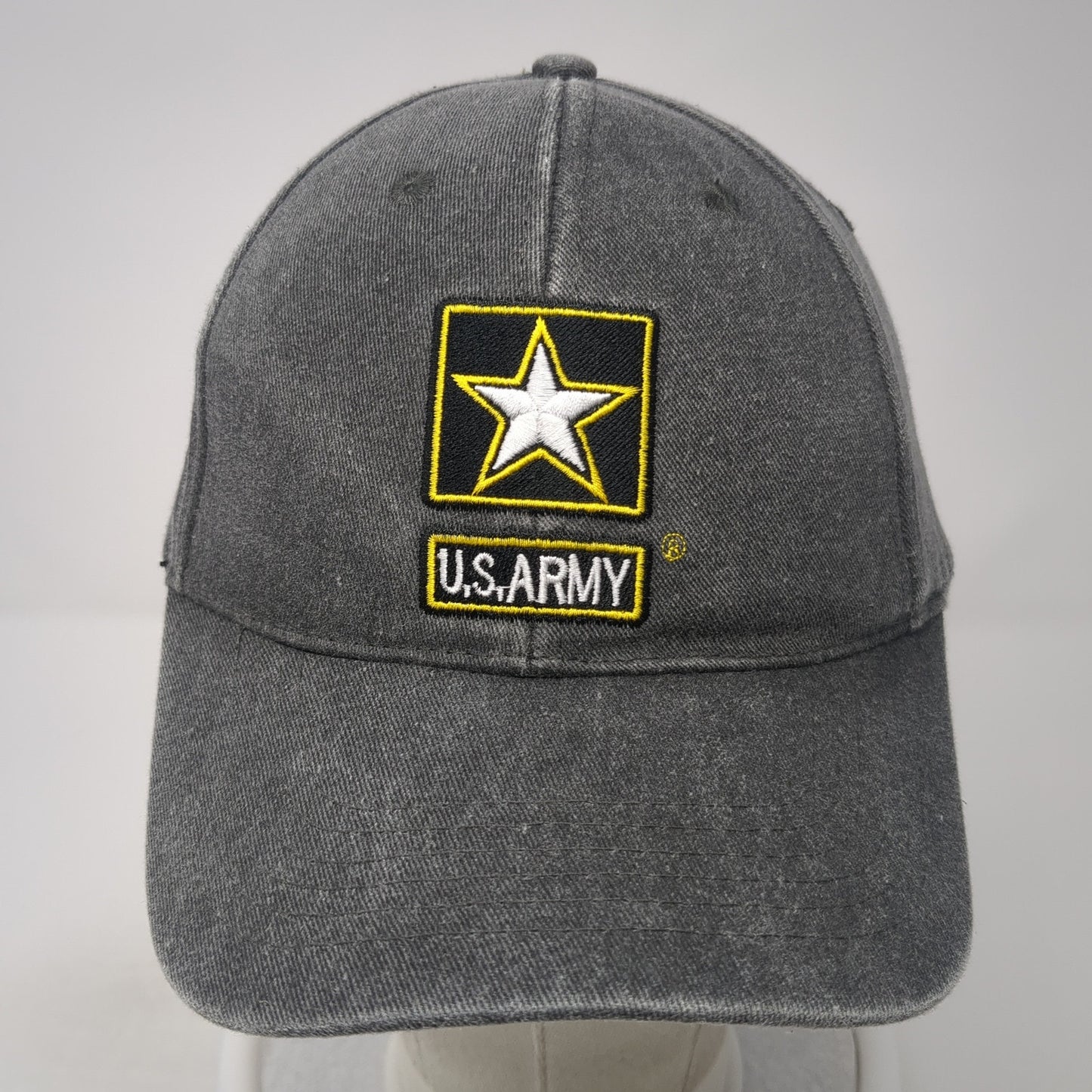 US Army Strapback Baseball Cap Gray One Size Adjustable Embroidered 6 Panel