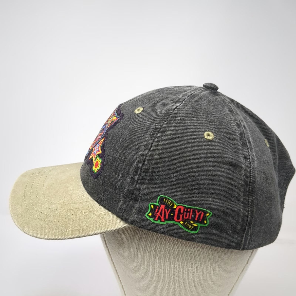 ¡Ay Güey! Baseball Cap Gray One Size Huichol Jaguar Embroidered Strapback Hat