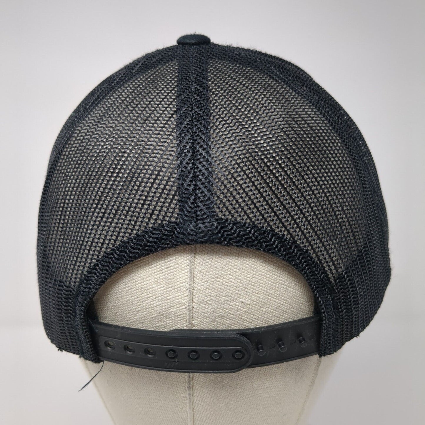 Yupoong Snapback Trucker Hat Black One Size Embroidered Logo Mesh Back