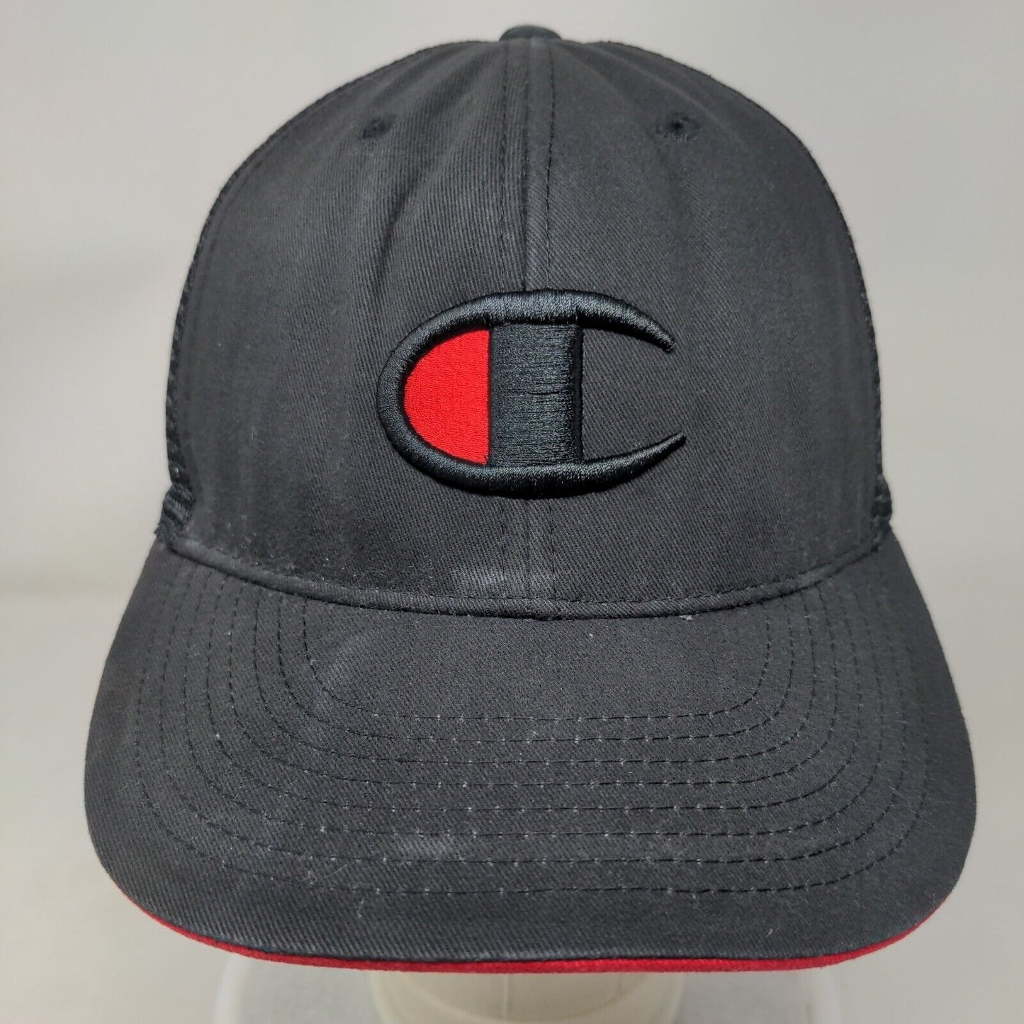 Champion Snapback Trucker Hat Black OSFM Embroidered Mesh Back 6 Panel