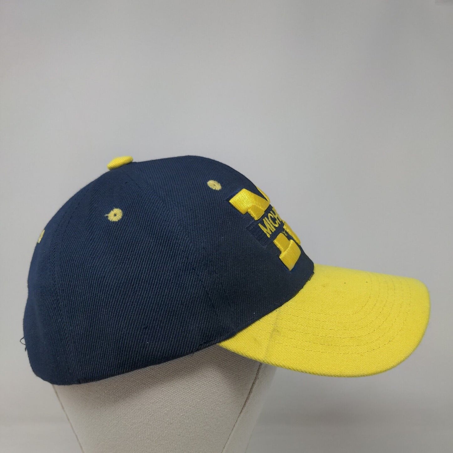 Michigan Wolverines Strapback Hat Blue Gold Embroidered Big Logo 100% Cotton