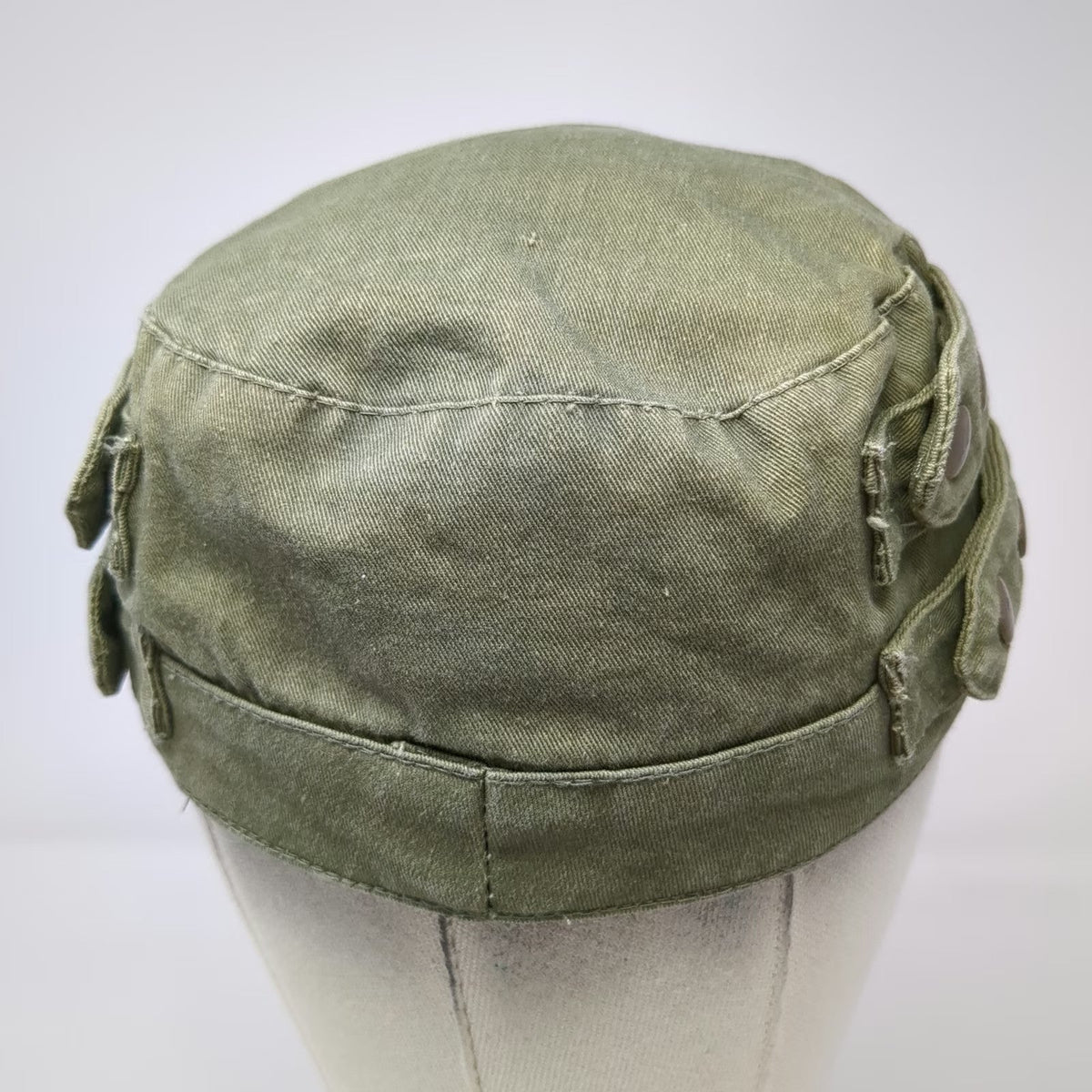 Army Cap Green One Size Solid Back Snap Button Side Straps Plain Cotton Hat