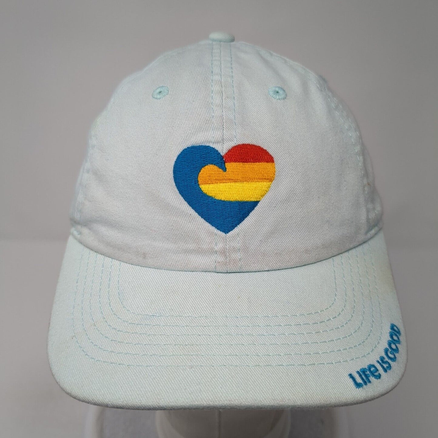 Wave Heart Strapback Hat Blue One Size Adjustable Life Is Good 6 Panel