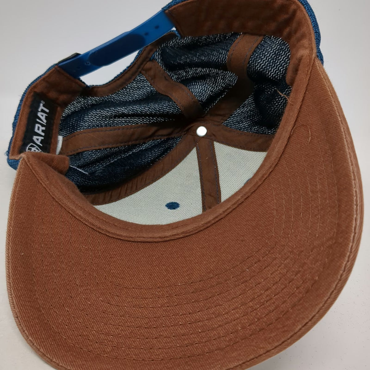 Ariat Trucker Hat Blue White Brown One Size Cactus Print Mesh Leather Patch