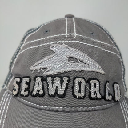 Seaworld Men's Strapback Mesh Back Hat Gray OSFM Patch Logo Embroidered