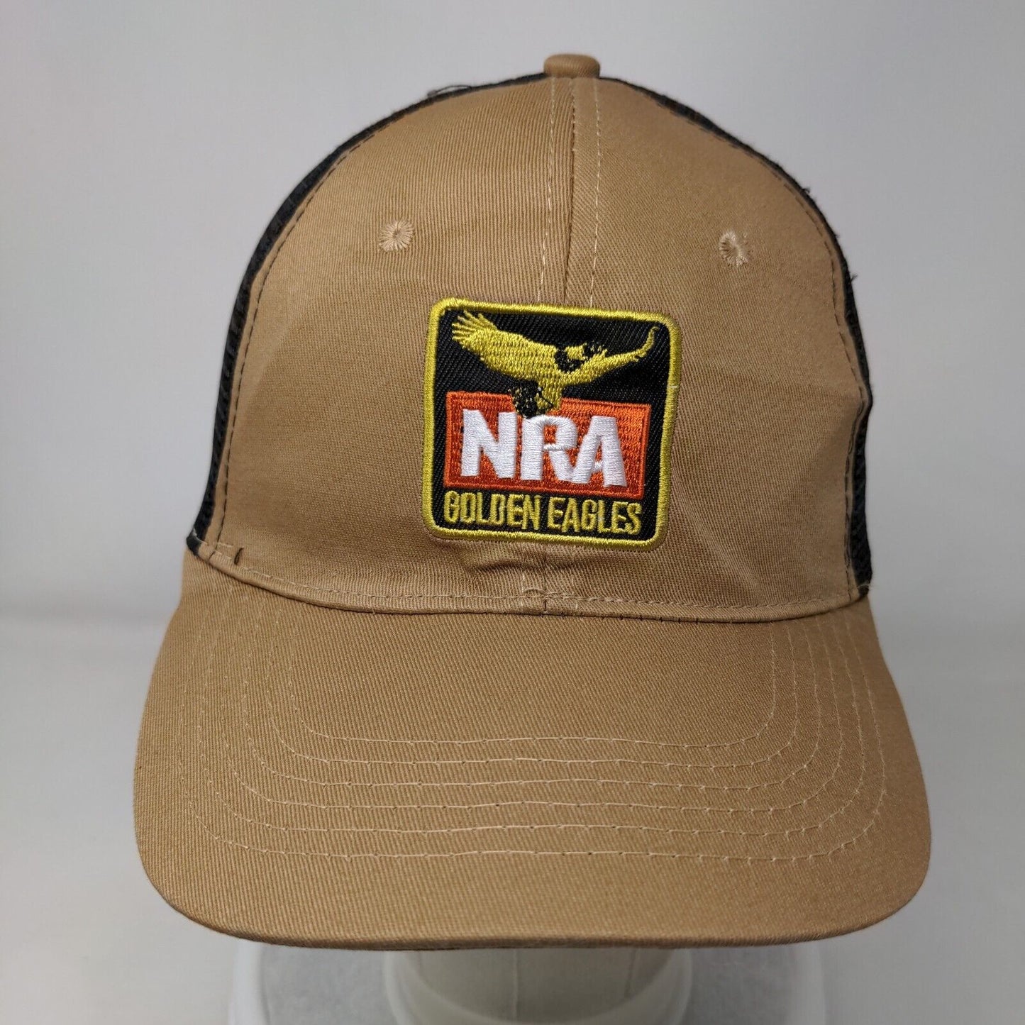 NRA Golden Eagles Snapback Mesh Back Trucker Hat Tan One Size Colorblock