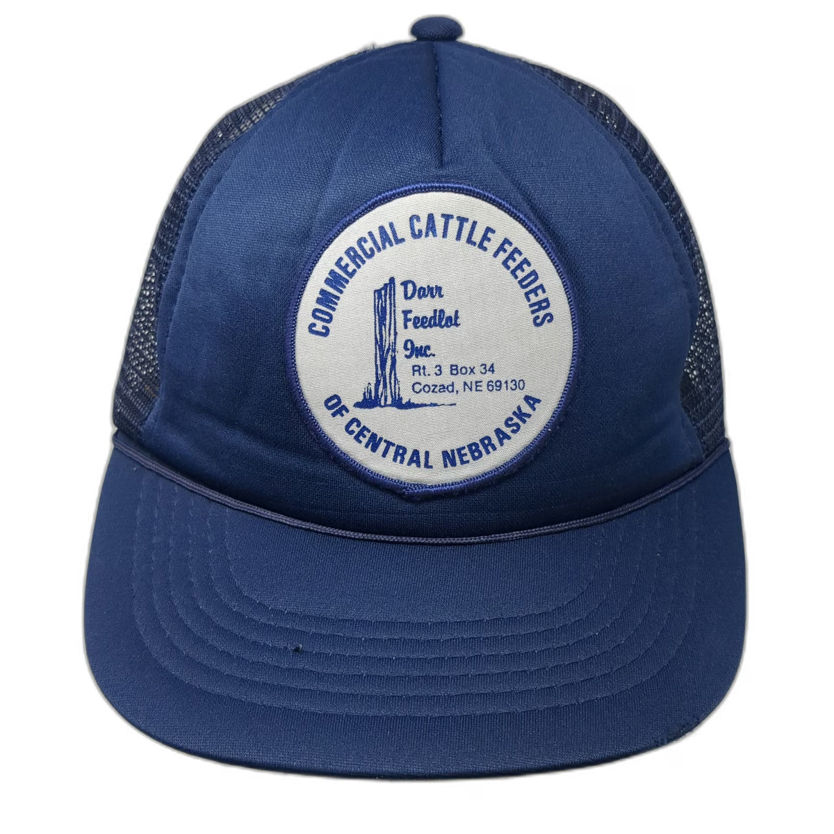 Headwear II Trucker Hat Blue One Size Mesh Back Nebraska Cattle Feeders Patch