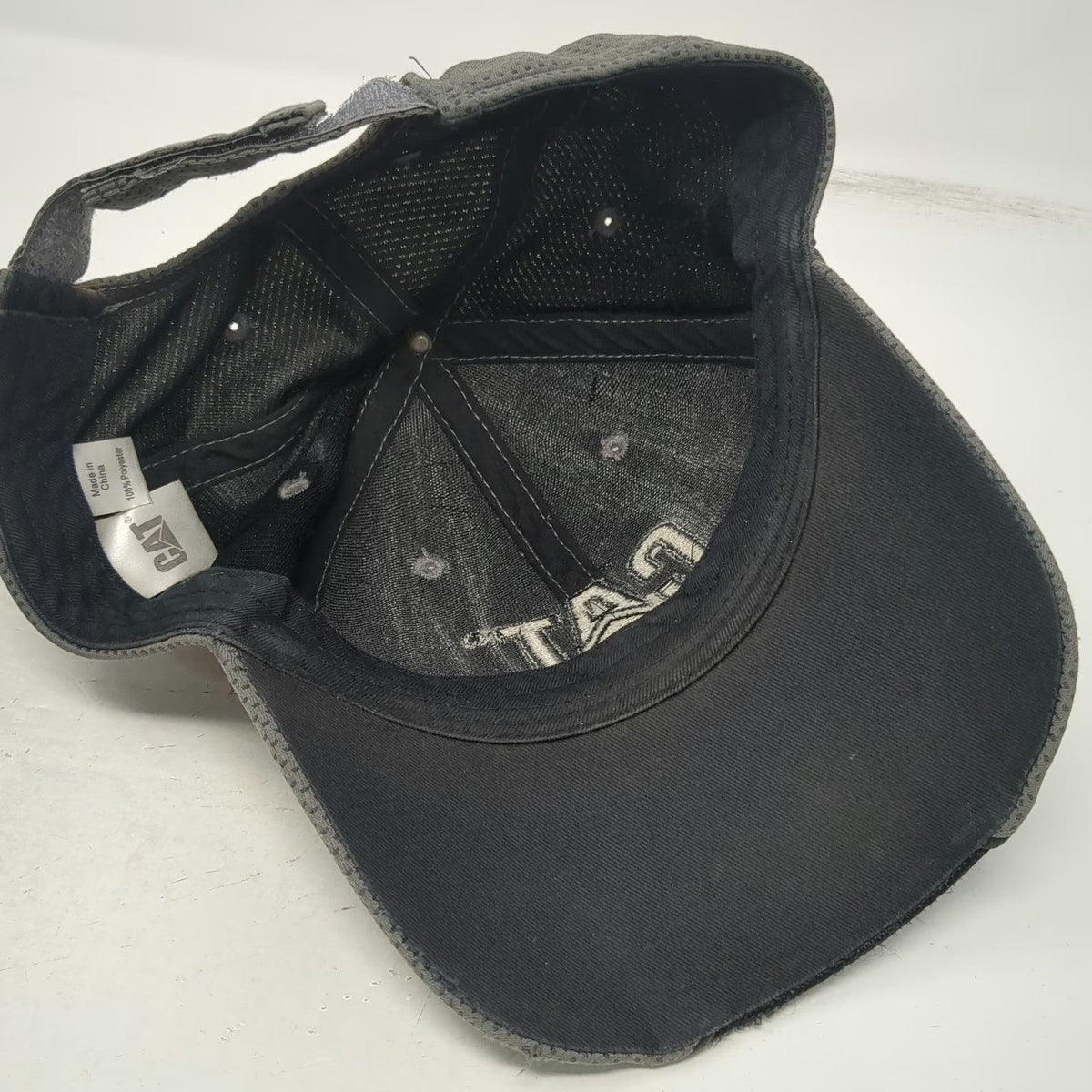 CAT Logo Baseball Cap Gray Blue Brown One Size Mesh Perforated Strapback Hat