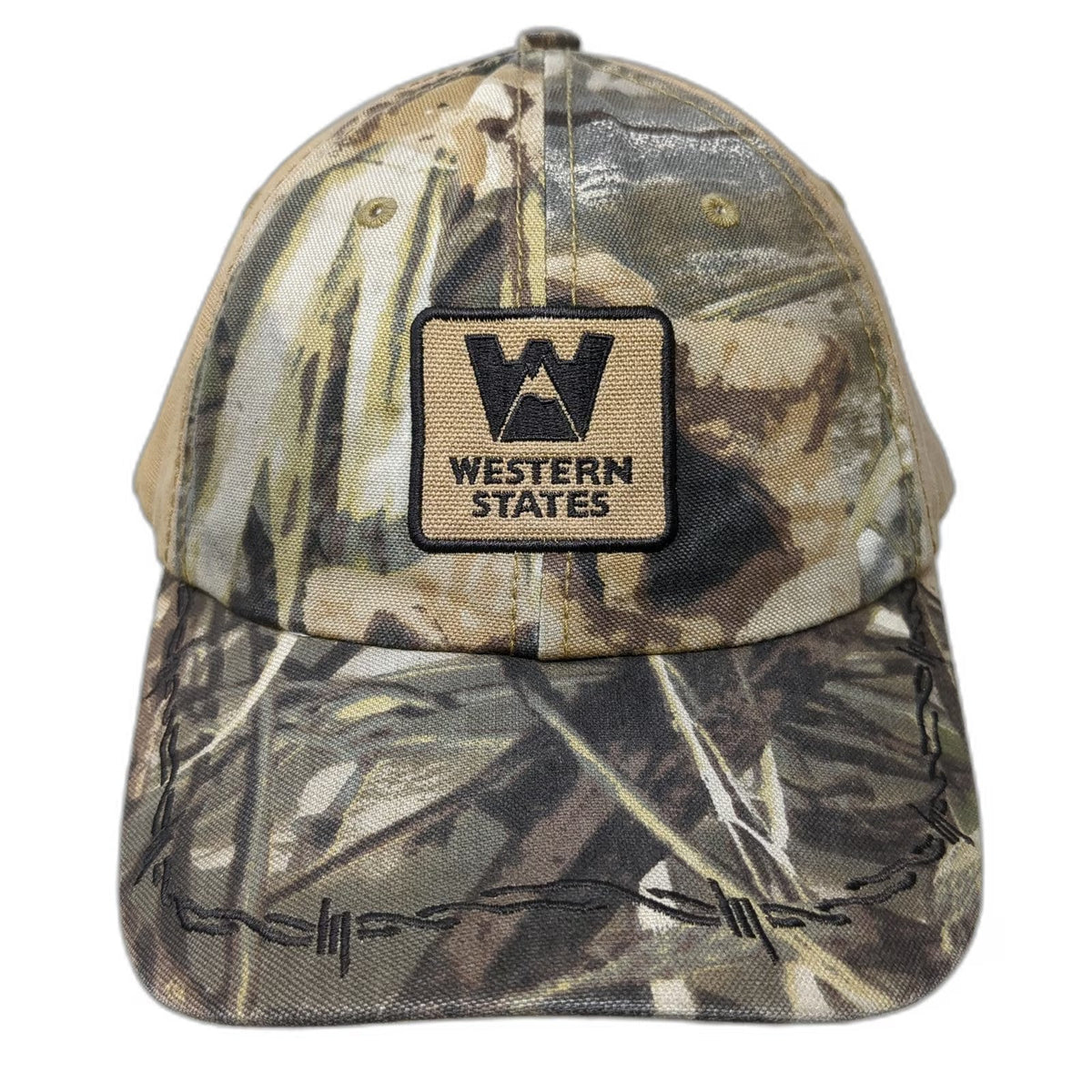 Western States Equipment Baseball Cap Brown Camo One Size Barbed Wire Brim Hat
