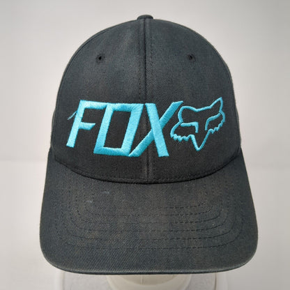 FOX Fitted Hat Black S/M Flexfit Lightweight Embroidered Vented Holes 6 Panel