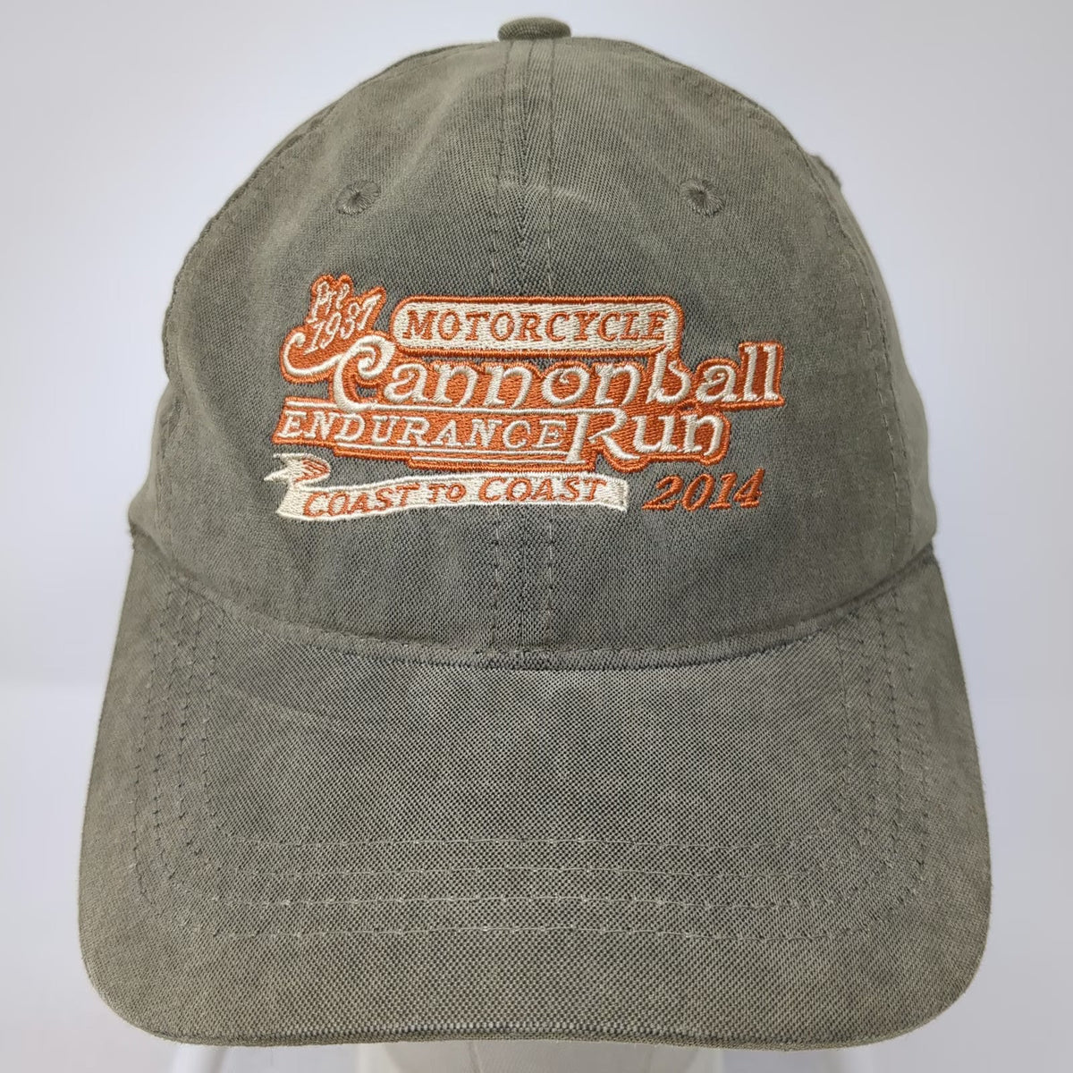 Motorcycle Cannonball Endurance Run Green Baseball Cap One Size Slideback Hat