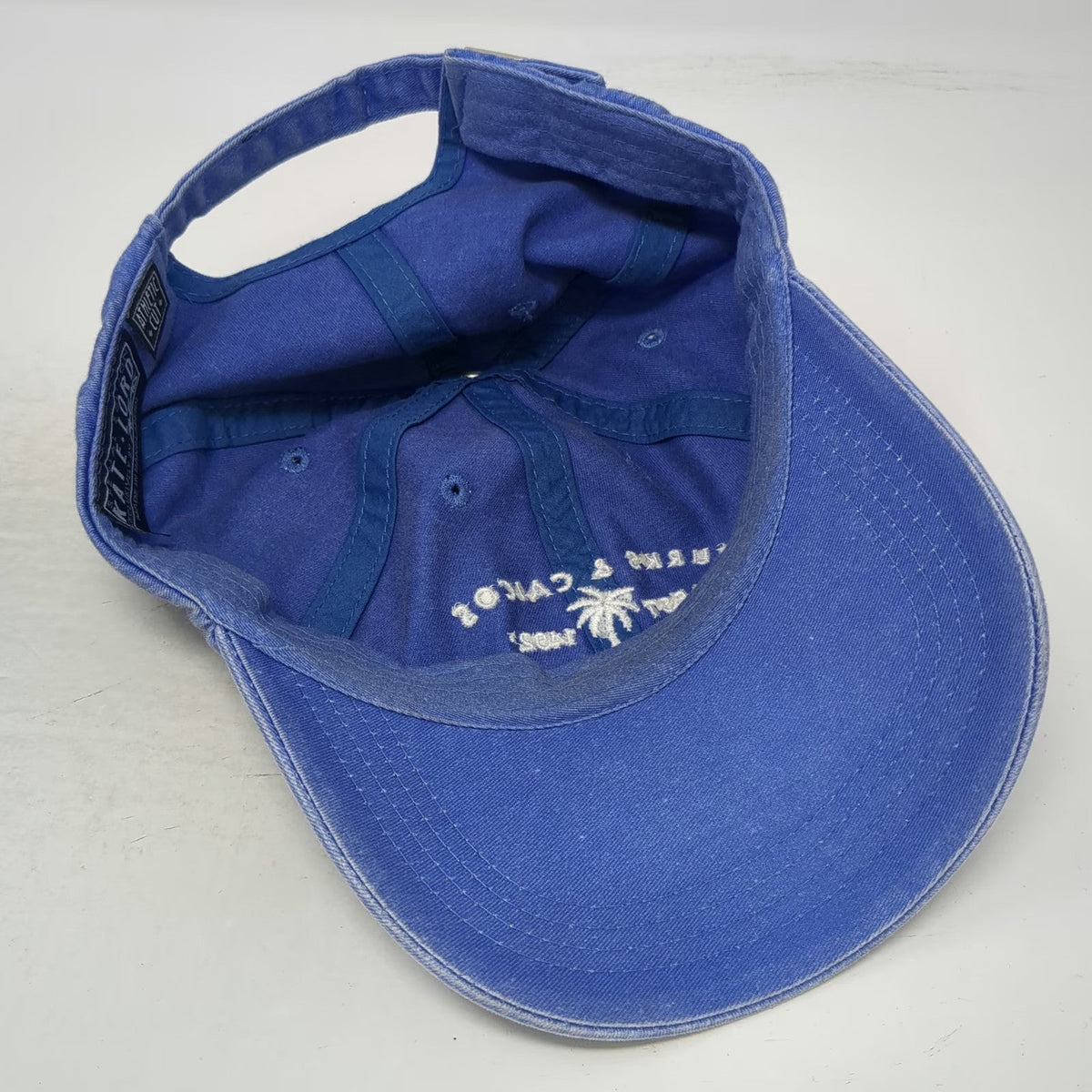 Kate Lord Baseball Cap Blue OSFM Turks & Caicos Palm Tree Slideback Cotton Hat