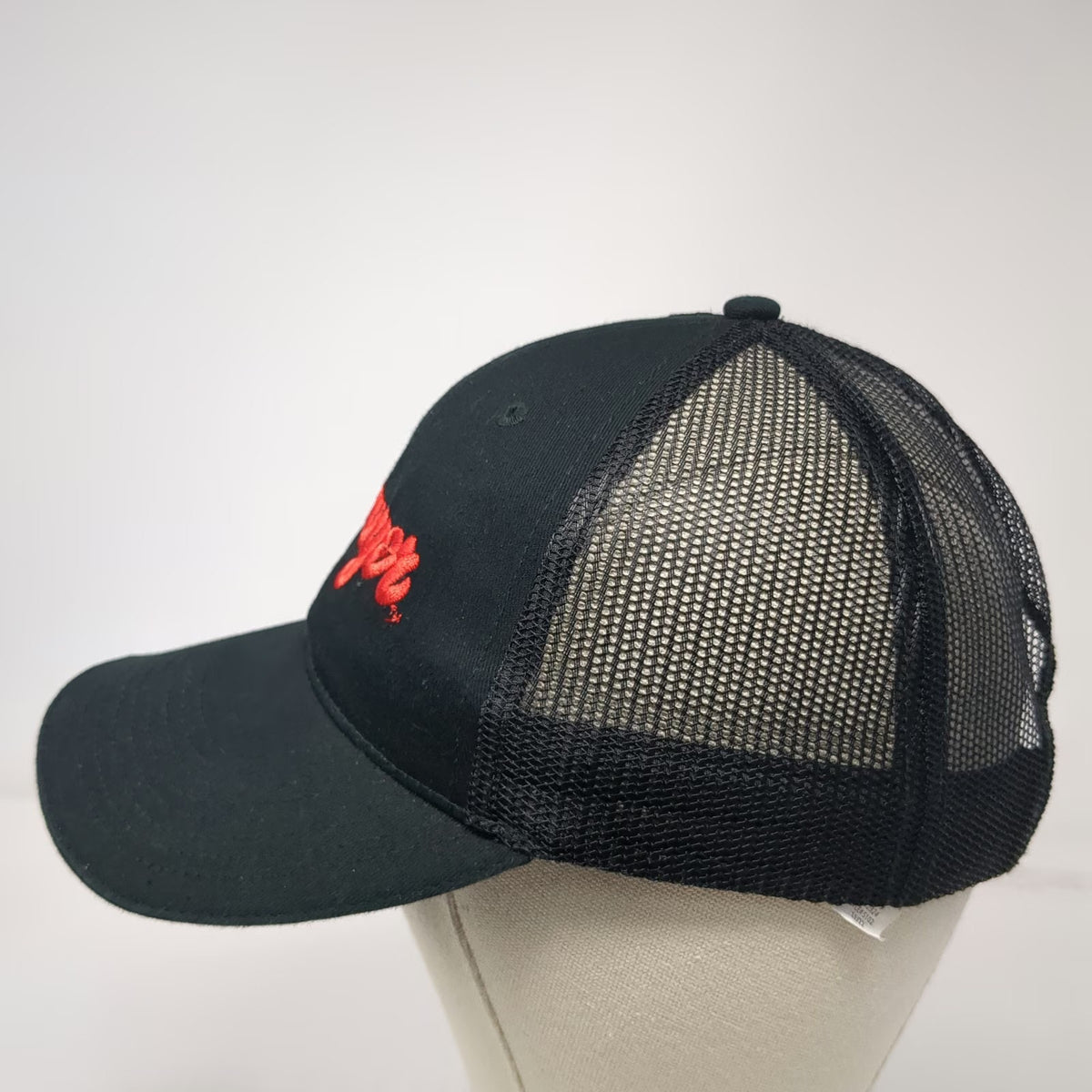 Sawyer Baseball Cap Black One Size Mesh Strapback Red Embroidered Logo Hat