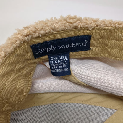 Simply Southern Baseball Cap Beige One Size Sherpa Fleece Glitter Slideback Hat
