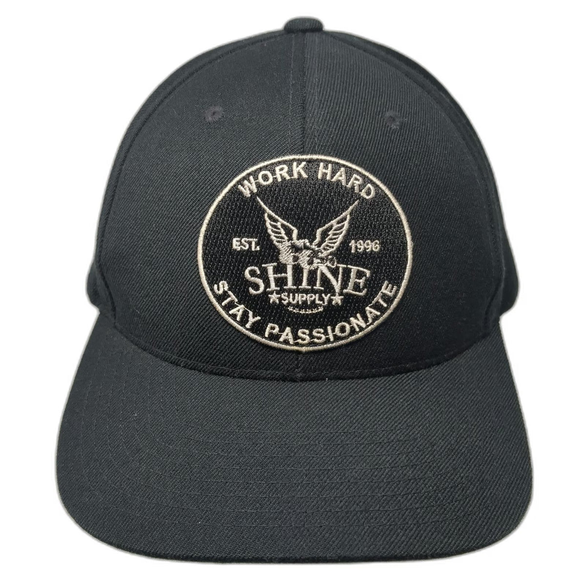 Shine Supply Snapback Black One Size Hat Flat Brim Green Underbrim Work Patch