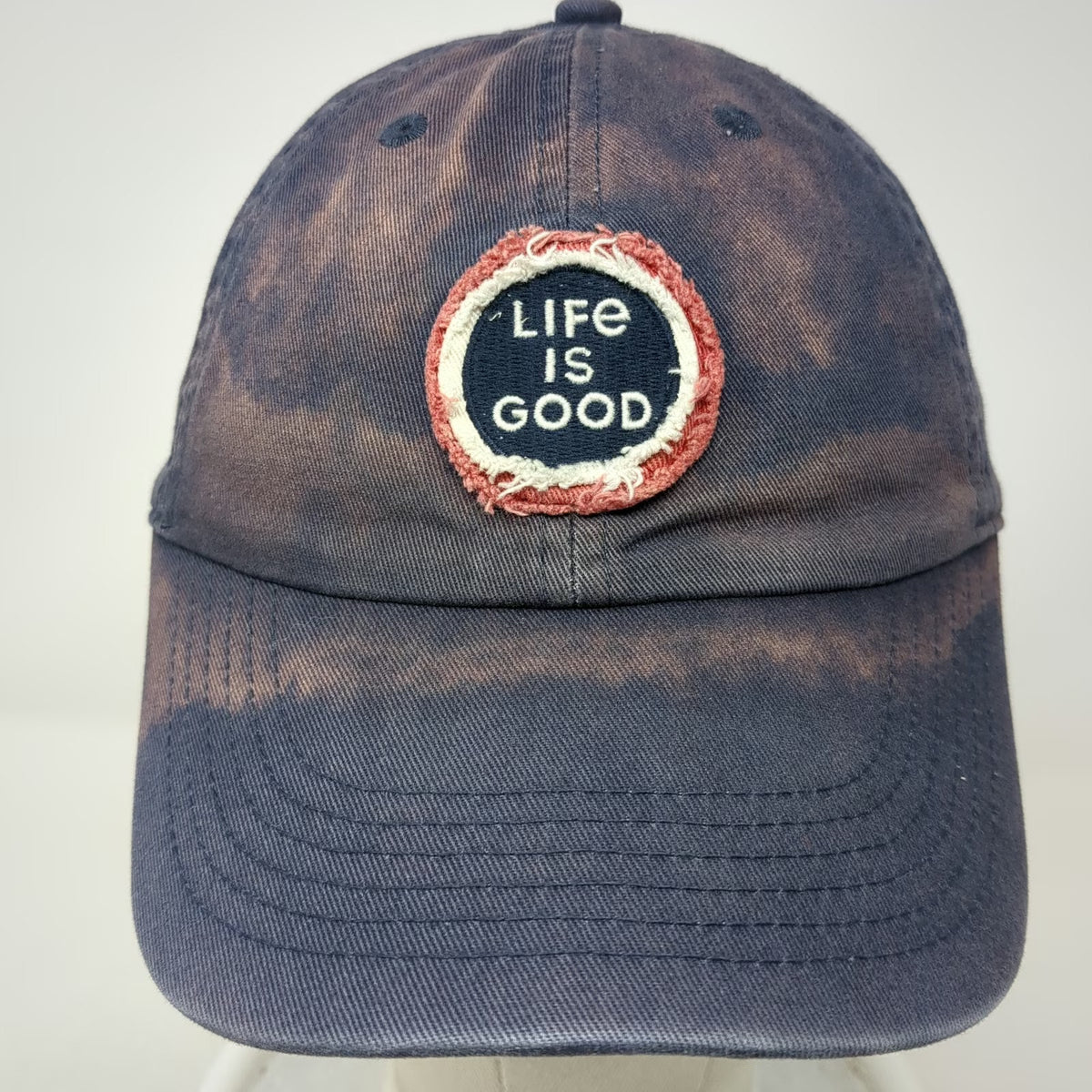 Life is Good Baseball Cap Blue One Size Bleached Wash Distressed Patch Hat
