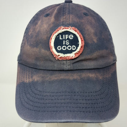Life is Good Baseball Cap Blue One Size Bleached Wash Distressed Patch Hat