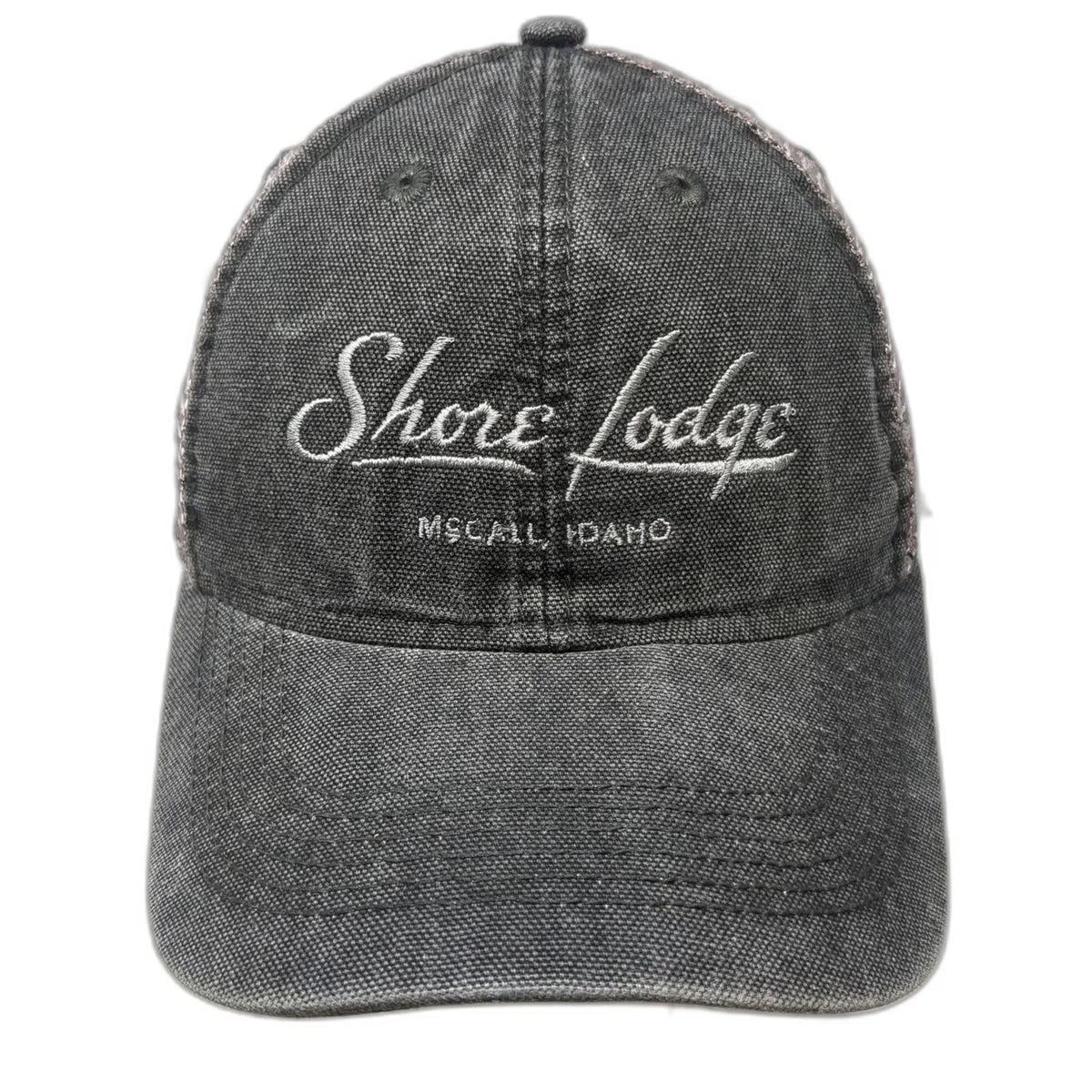 Legacy Trucker Hat Gray OSFM Shore Lodge McCall Idaho Mesh Snapback Adjustable