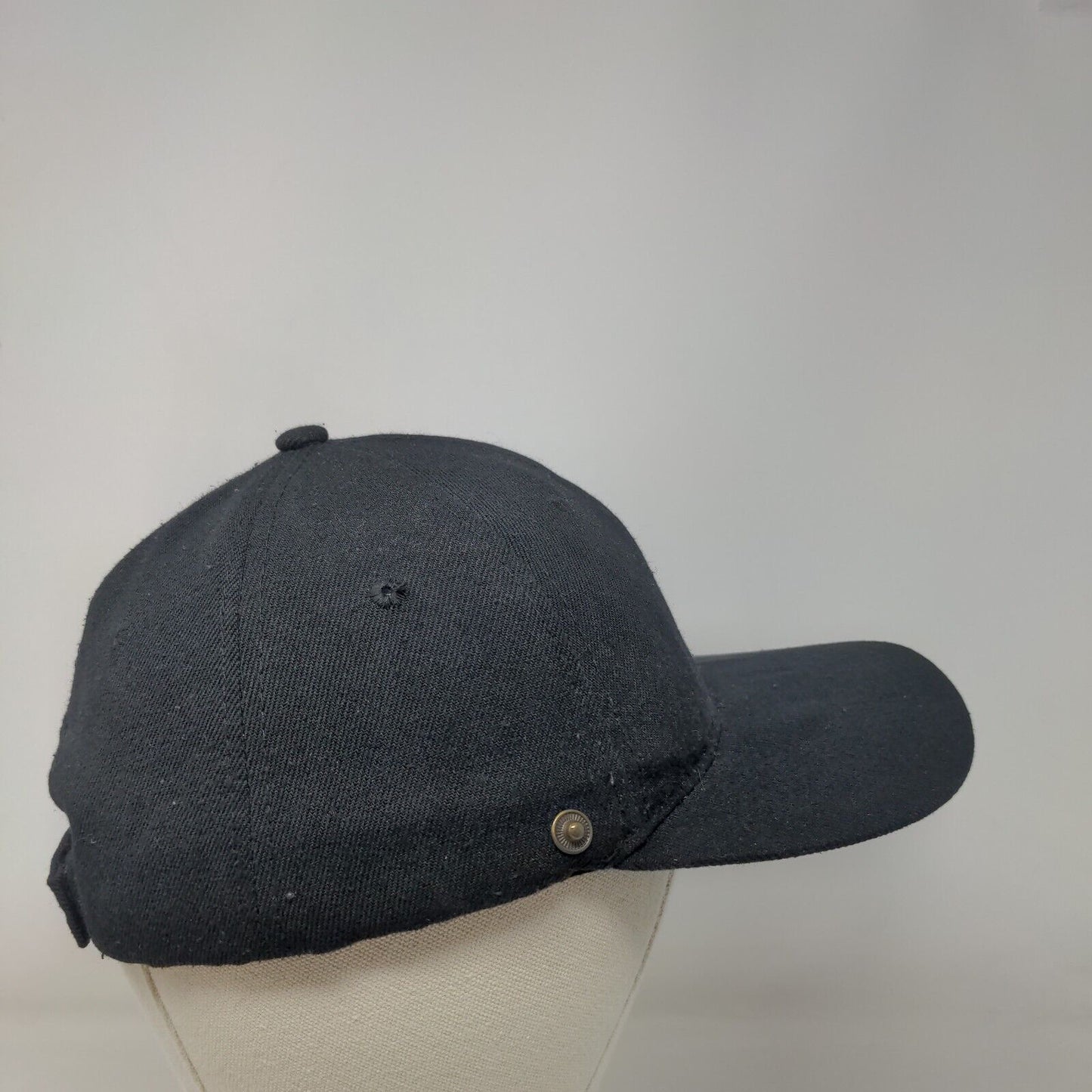 Unbranded Strapback Hat Black One Size Vent Holes 6 Panel Blank Solid