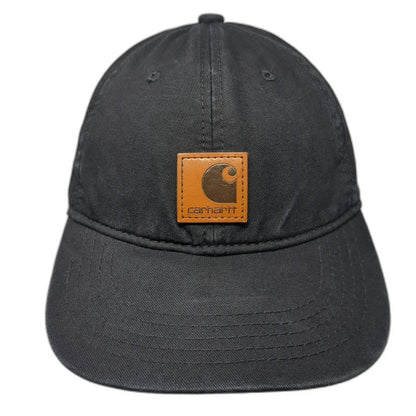 Carhartt Baseball Cap Black One Size Leather Patch Strapback Hat Logo Adjustable