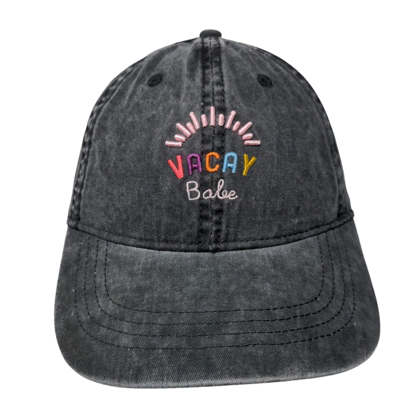 Vacay Babe Slideback Hat Black Gray OSFM Adjustable Embroidered Vented Holes