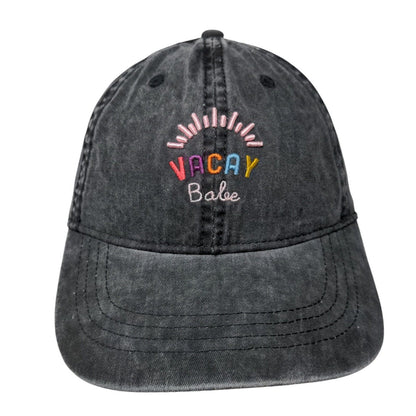 Vacay Babe Slideback Hat Black Gray OSFM Adjustable Embroidered Vented Holes