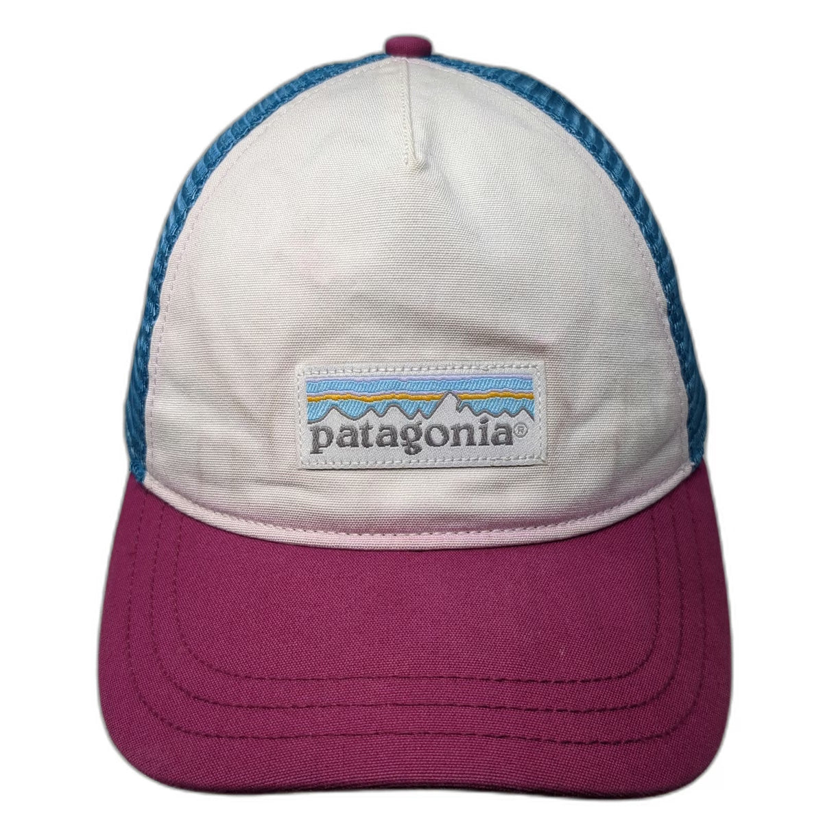 Patagonia Trucker Hat White Purple Blue One Size Mesh Back Snapback Logo Patch