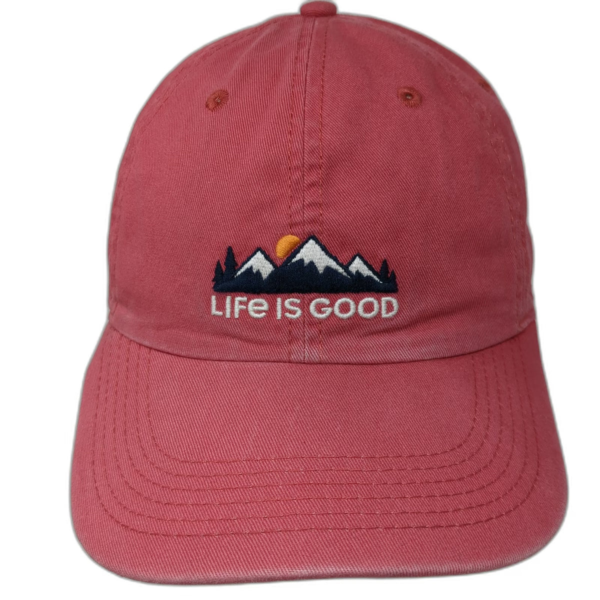 Life is Good Baseball Cap Red One Size Embroidered Mountain Graphic Cotton Hat